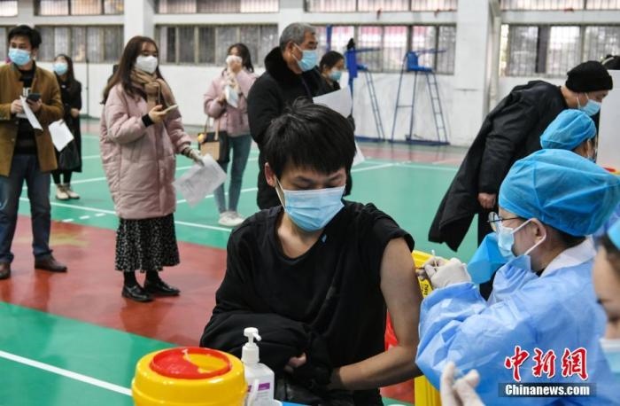 資料圖：安徽農(nóng)業(yè)大學(xué)學(xué)生在校園新冠疫苗接種點(diǎn)接種疫苗。 <a target='_blank' href='/'>中新社</a>記者 韓蘇原 攝