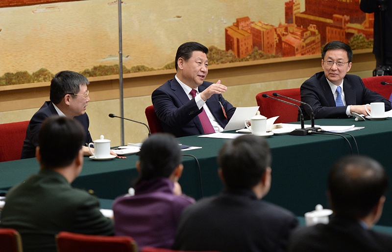 2014年3月習(xí)近平總書記參加十二屆全國人大二次會議上海代表團的審議。