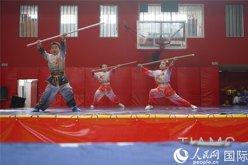 圖為開幕式現(xiàn)場兒童武術(shù)表演。人民網(wǎng)記者 許放攝