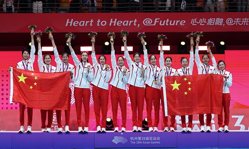 △2023年10月7日，杭州亞運(yùn)會(huì)，中國(guó)女排再創(chuàng)佳績(jī)，以六戰(zhàn)全勝第九次摘得亞運(yùn)金牌。