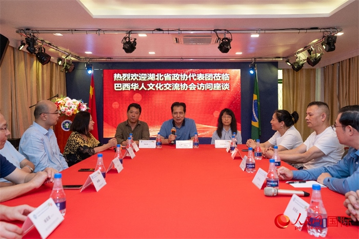 湖北省政協(xié)經(jīng)濟(jì)委員會(huì)主任王兆民（中）在座談會(huì)上致辭。 人民網(wǎng)記者 陳海琪攝