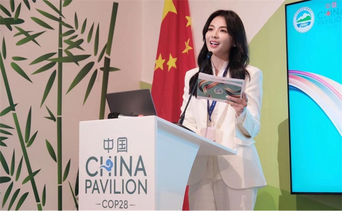 中國知名演員劉濤發(fā)表主旨演講。COP28中國角供圖