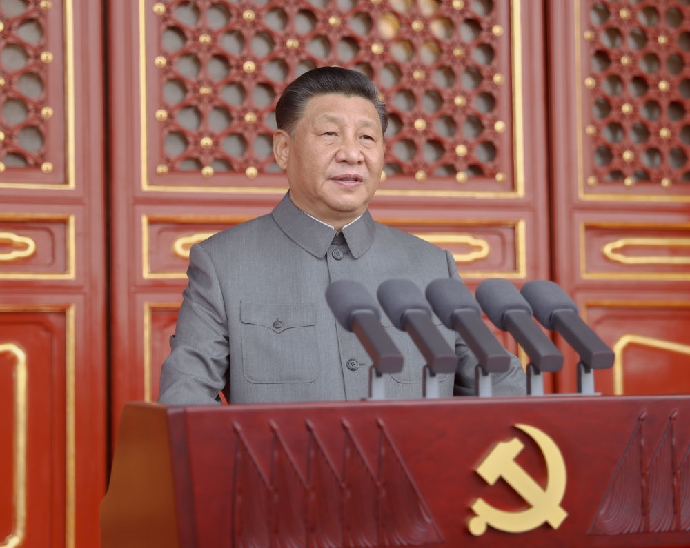 2021年7月1日，慶祝中國共產(chǎn)黨成立100周年大會在北京天安門廣場隆重舉行。習近平發(fā)表重要講話。新華社記者 鞠鵬 攝