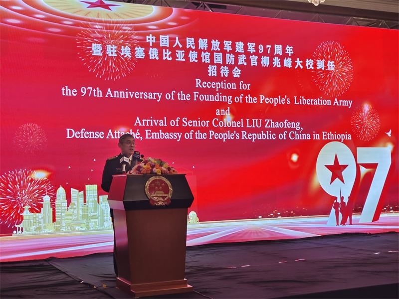 中國駐埃塞俄比亞使館國防武官柳兆峰致辭。攝影江絳