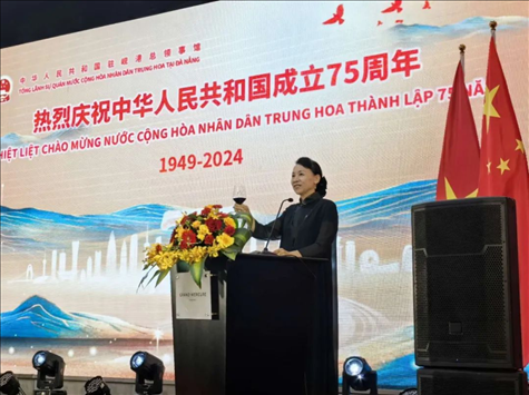 中國駐峴港總領事董碧幽在招待會上致辭。中國駐峴港總領館供圖