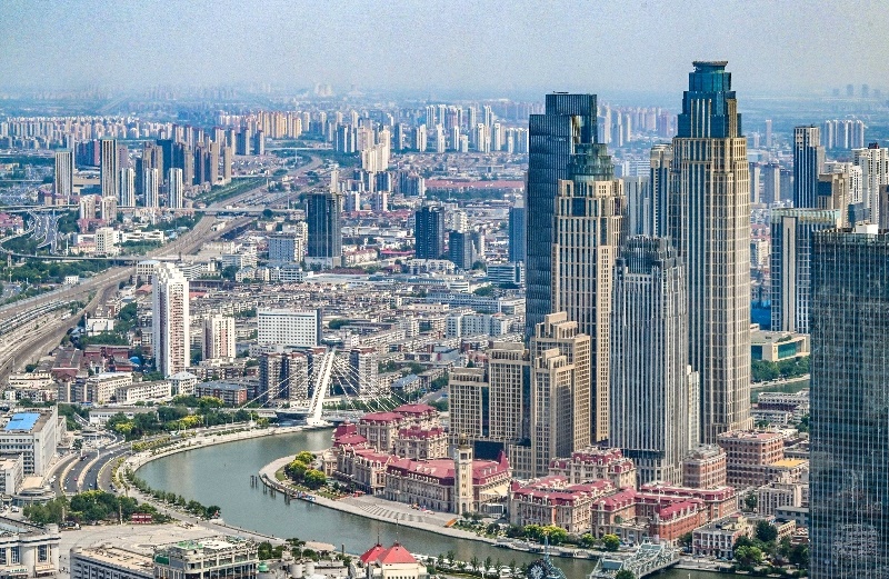 2023年6月16日，從直升機(jī)上拍攝的天津中心城區(qū)城市景觀。