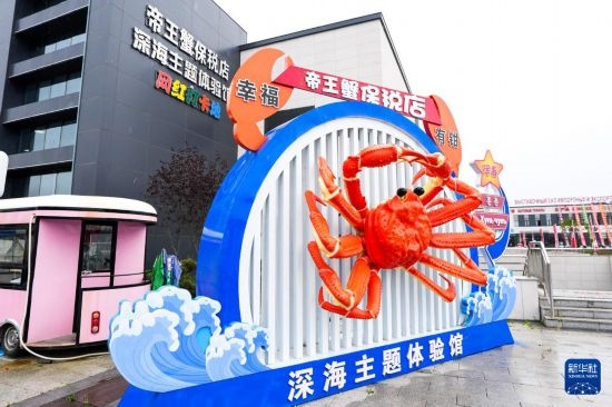 這是9月20日拍攝的位于吉林省琿春市的東北亞跨境電商產(chǎn)業(yè)園內(nèi)的帝王蟹保稅店。新華社記者 許暢 攝