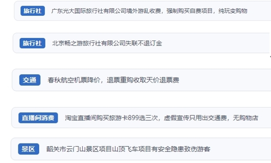 網(wǎng)友在“人民投訴”平臺反映涉旅游消費相關(guān)糾紛。（“人民投訴”用戶投訴截圖）
